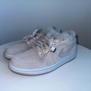 Nike Suede Low-Top Sneakers with Shearling Lining in Light Taupe